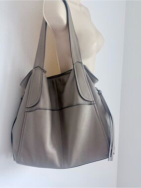 Vince Camuto Leather Mara Tote Tranquility/Beige/Gray Minimalist Neutral Purse